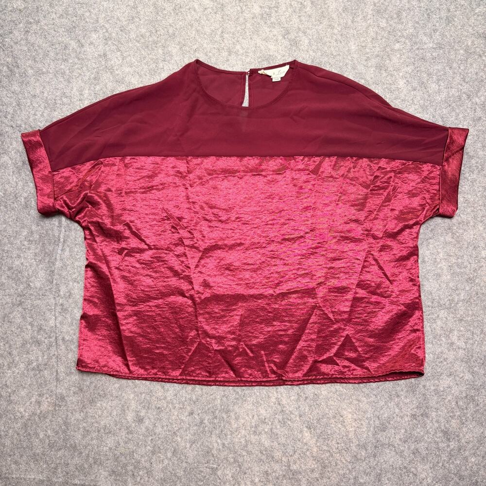 Vine & Love Womens Size M Burgundy Metallic Satin Chiffon Yoke Boxy Dolman Top